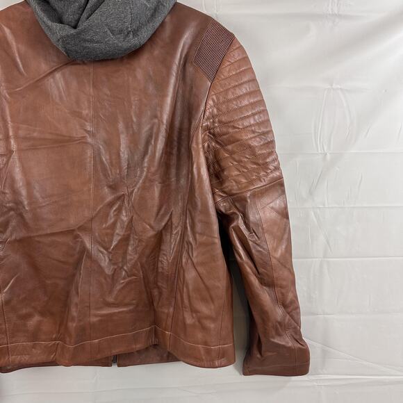 Gian Mori Leather Jacket Mens 3XL Sheepskin Moto Quilted Hooded Brown Zip Biker - Picture 8 of 16